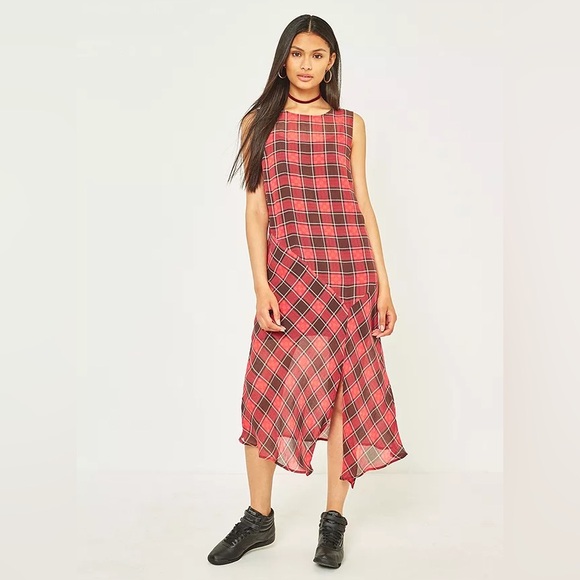 Cooperative Red Plaid Asymmetrical Dress - Picture 1 of 12